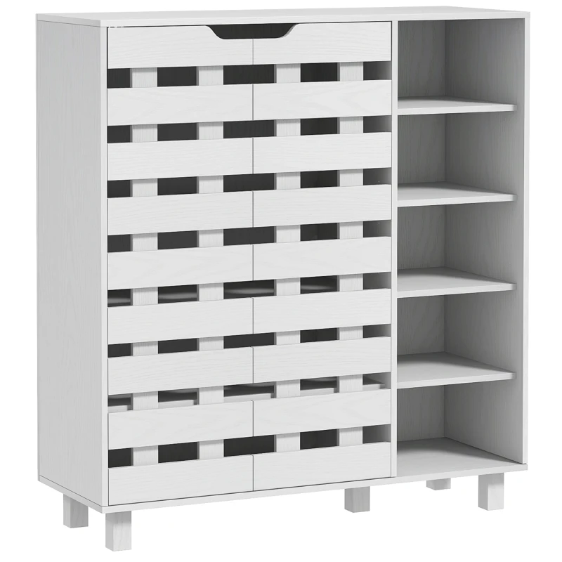 HOMCOM Shoe Cabinet, 21 Pair Shoe Storage Cabinet Organizer with 5-tier Double Door Cupboard and 5-tier Open Shelves, White