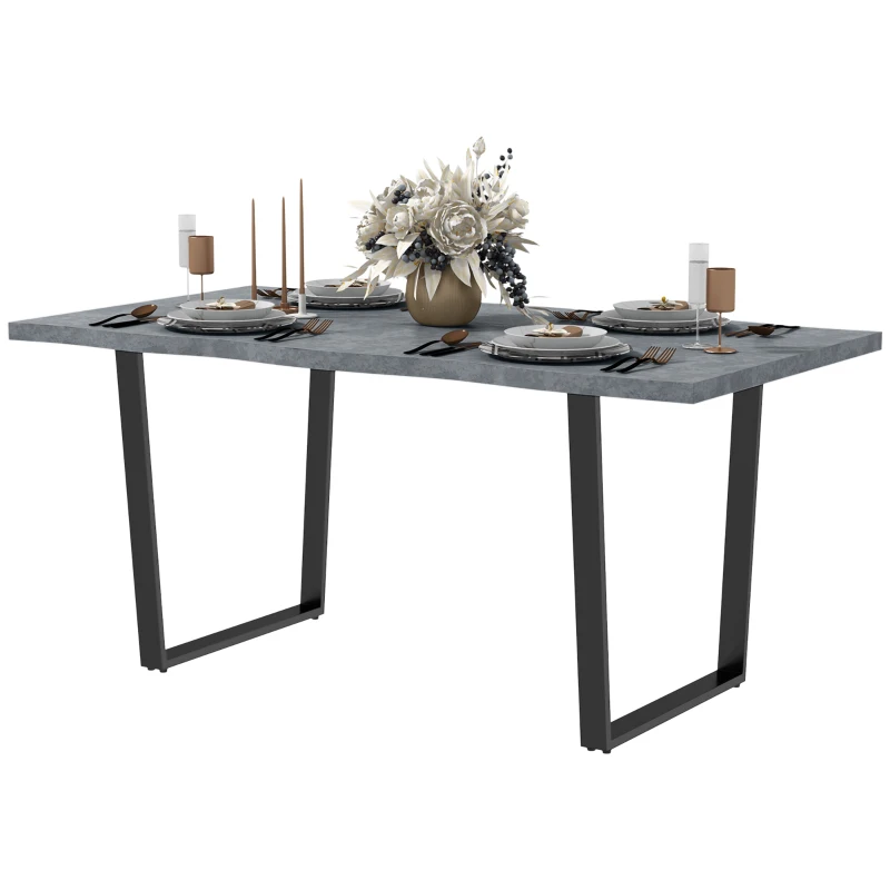 HOMCOM 63" Kitchen Table, Industrial Dining Table with Wave-edged Tabletop and Steel Legs for Up to 6 People, Cement Grey
