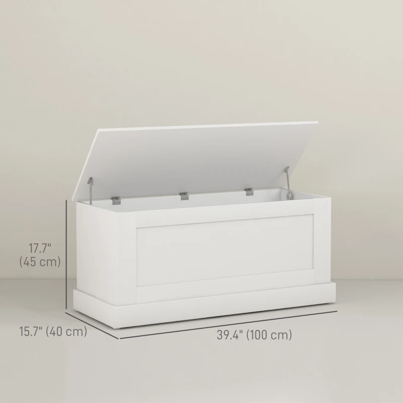 HOMCOM 39.4 Inches Storage Chest, Storage Trunk with Safety Hinge, Wooden Box for Living Room, White Wood Grain