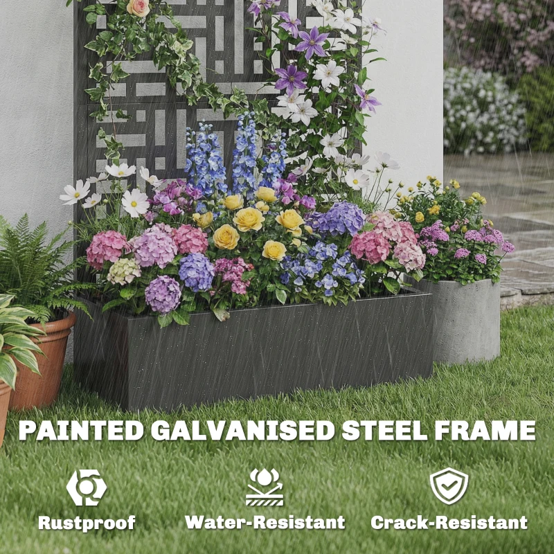 Outsunny Galvanised Raised Garden Bed with Trellis, 71" Tall Metal Planter Box with Privacy Screen and Drainage Holes