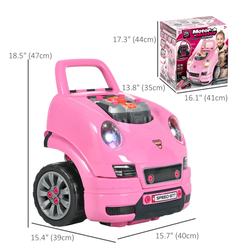 Qaba Mechanic Kids Truck Engine Toy Set, Car Service Play Set, Pink