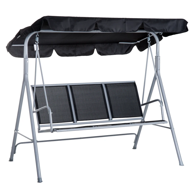 Outsunny 3-Seater Patio Swing, Outdoor Swing Chair, A Frame Porch Swing with Canopy Garden Hammock Glider Bed, Black