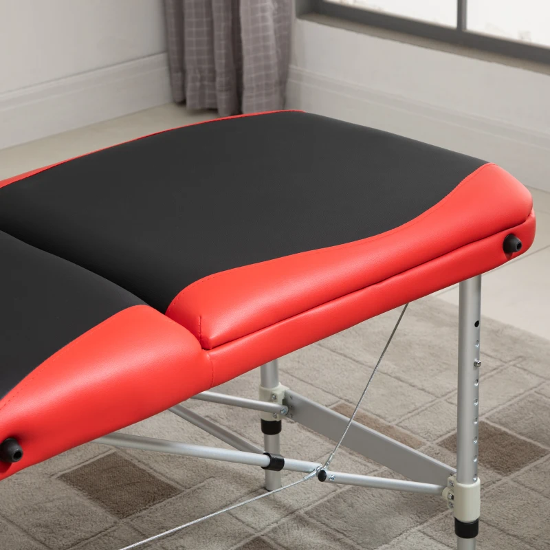 HOMCOM 85" 3 Section Foldable Massage Table Professional Salon Spa Facial Couch Bed (Black/Red)