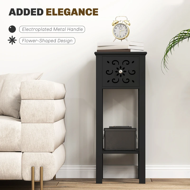 HOMCOM Nightstand Set of 2 with Drawer and Open Storage Shelf Black