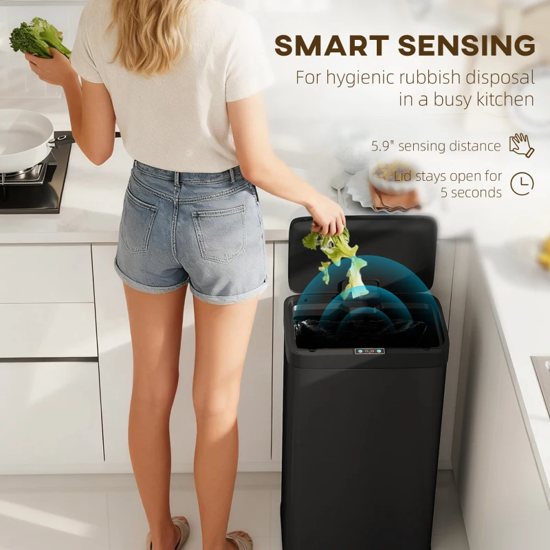HOMCOM 12 Gallon (45 L) Sensor Can, Automatic Garbage Can with Soft-Close Lid, Fingerprint-Proof Stainless Steel, Matte Black