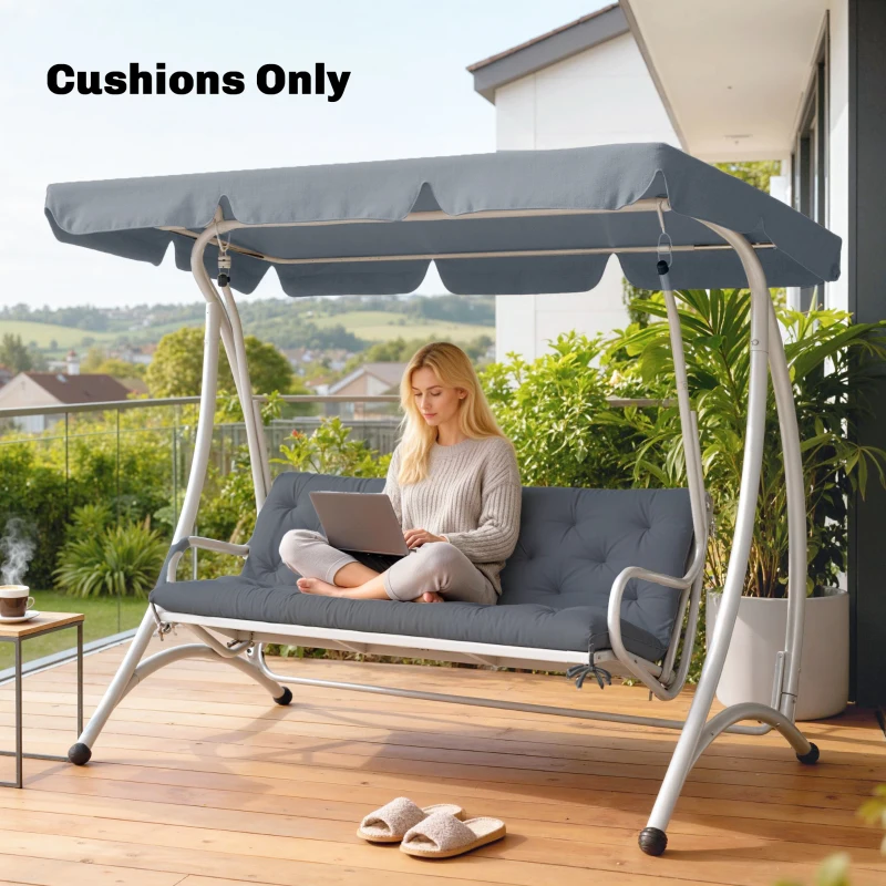 Outsunny 3 Seater Outdoor Seat Pads Bench Swing Chair Replacement Cushions Backrest for Patio Garden, Dark Grey