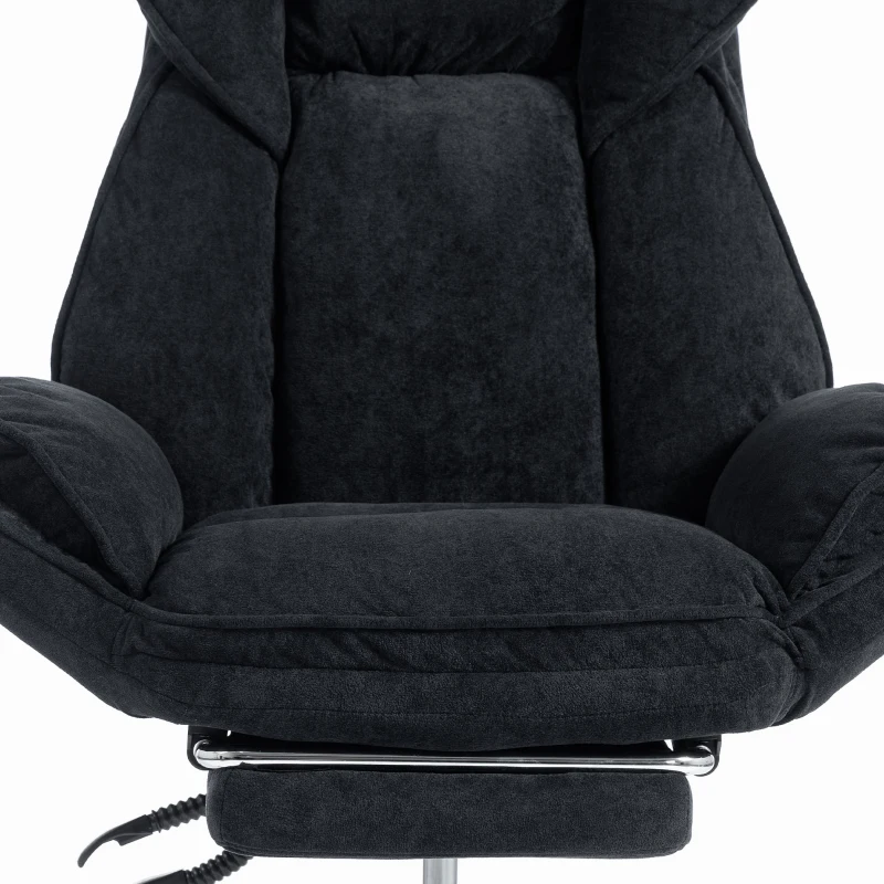 HOMCOM Big and Tall Office Chair Footrest Executive Desk Chair High Back Snowflake Velvet Reclining, Black