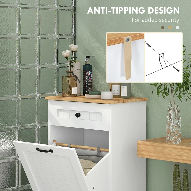HOMCOM Laundry Cabinet with Removable Basket and Drawer, Tilt-Out Laundry Hamper for Bathroom, Living Room, White