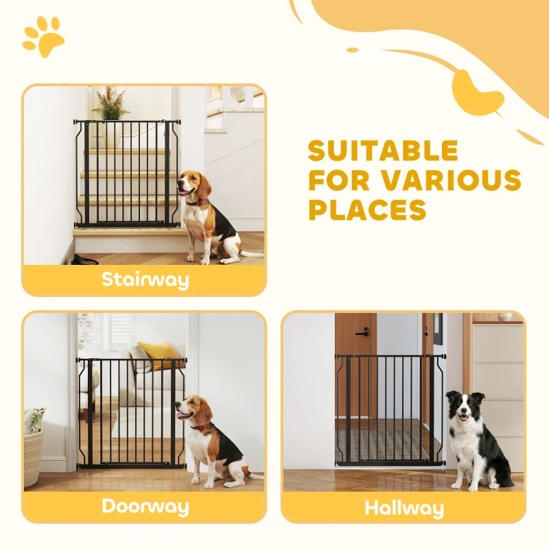 PawHut 30"- 34" Easy Install Pet Gate w/ Door & Double Locking System, Extra Wide Dog Gate for Stairs, Hallways, Black