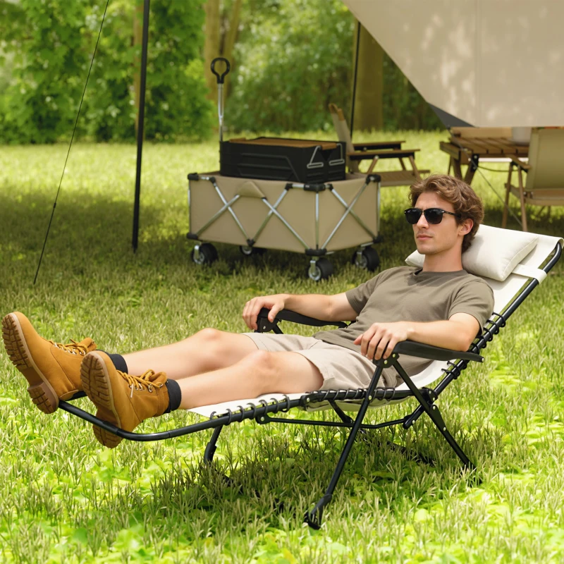 Outsunny Folding Zero Gravity Chair, 5-Position Adjustable Outdoor Lounge Chair Recliner with Headrest, Beige