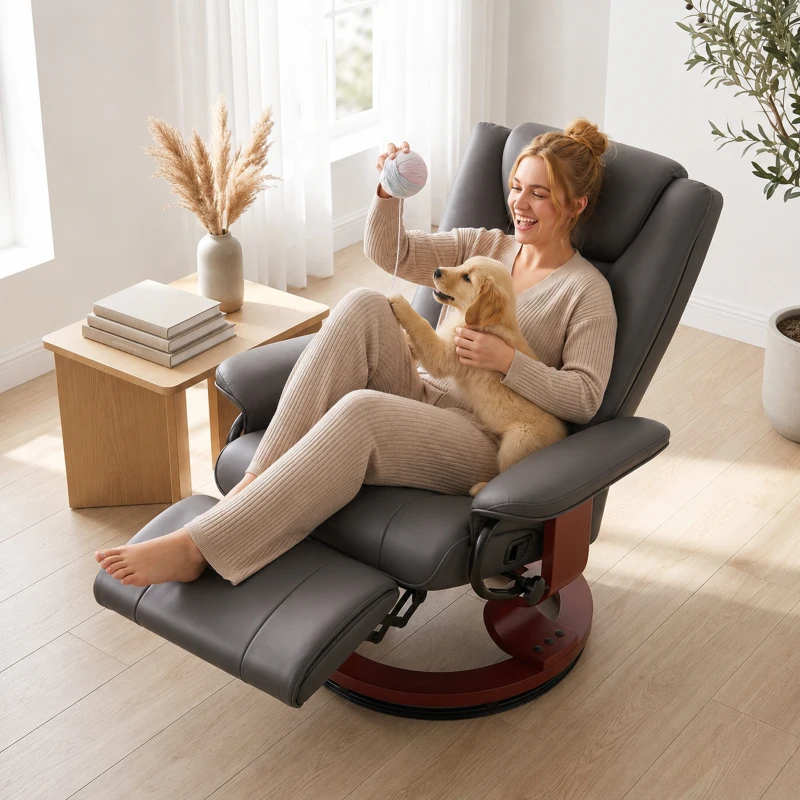 HOMCOM Modern RV Recliner Chair, PU Leather Swivel Recliner Armchair with Footrest for Living Room, Brown