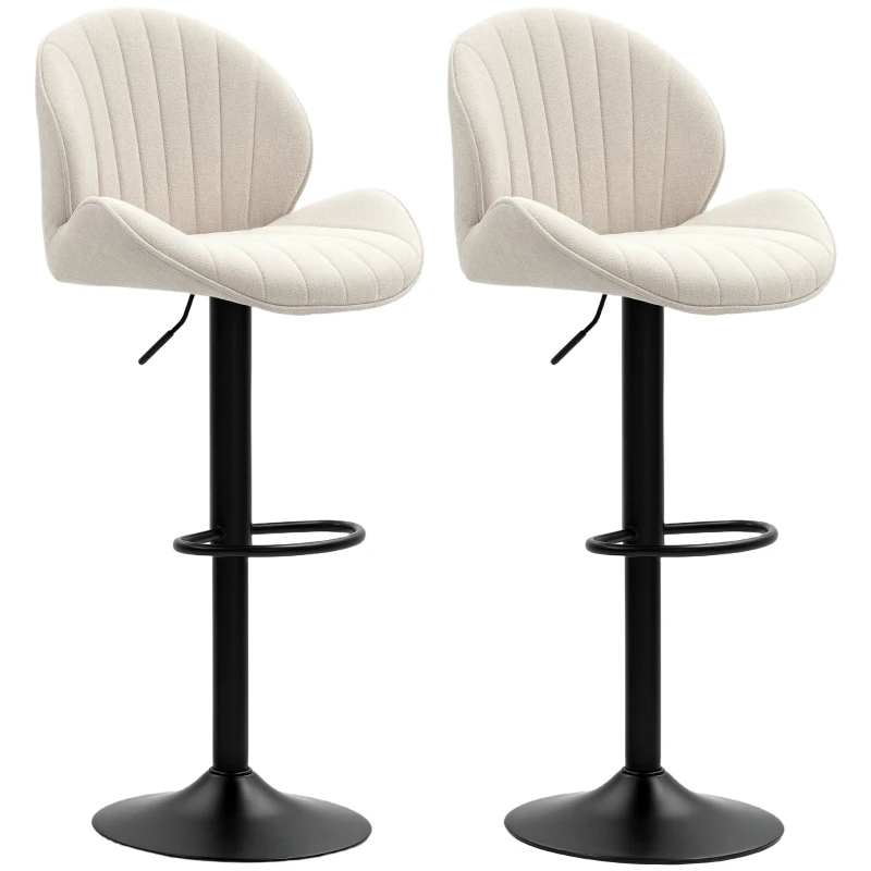 HOMCOM Bar Stools Set of 2, Swivel Barstools with Back, Adjustable Height and Footrest for Kitchen Island, Dining Room, Beige