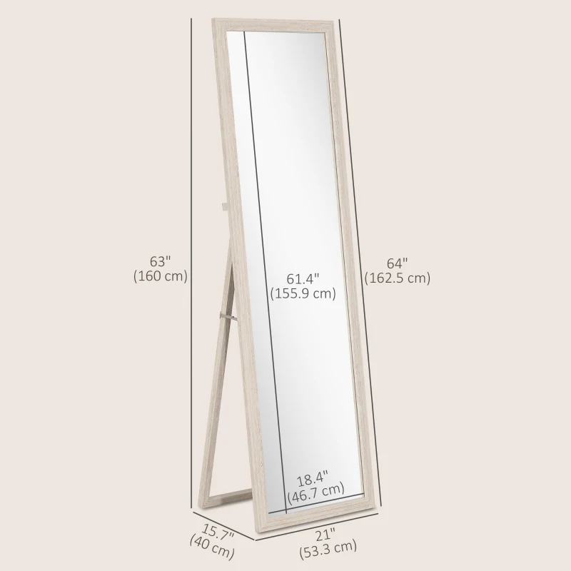 HOMCOM 64" x 21" Full Length Mirror, Standing, Wall-Mounted or Leaning Against Wall, for Bedroom, Living Room, White