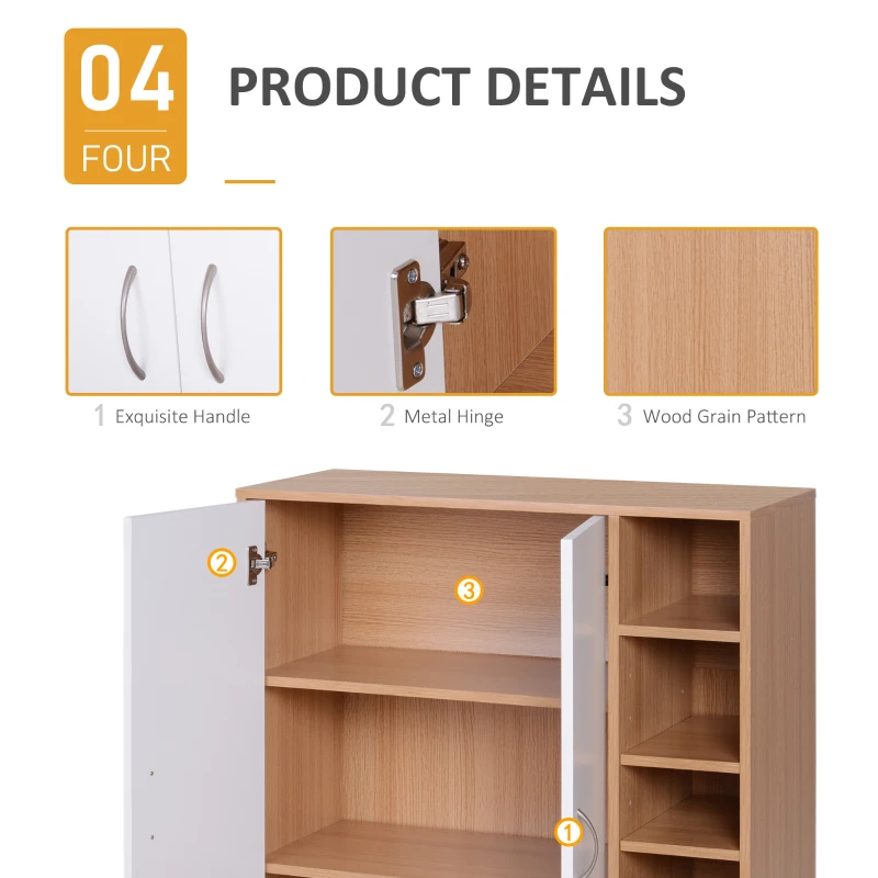 HOMCOM 35.5" Shoe Cabinet, 3-Tier Free Standing Shoe Storage Cabinet with Adjustable Shelves and 5 Open Cubes for Entryway, Hallway, Living Room, Natural