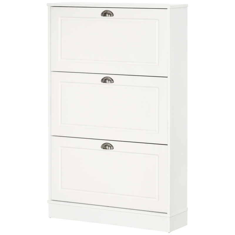 HOMCOM Shoe Cabinet with 3 Flip Drawers, Narrow Shoe Storage Cabinet, Holds 12 Pairs for Entryway, Hallway, White