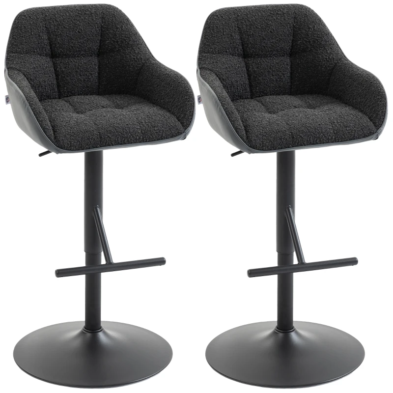 HOMCOM Bar Stools Set of 2, Swivel Counter Height Barstools with Back, Footrest, Armrests, Adjustable Height, Black