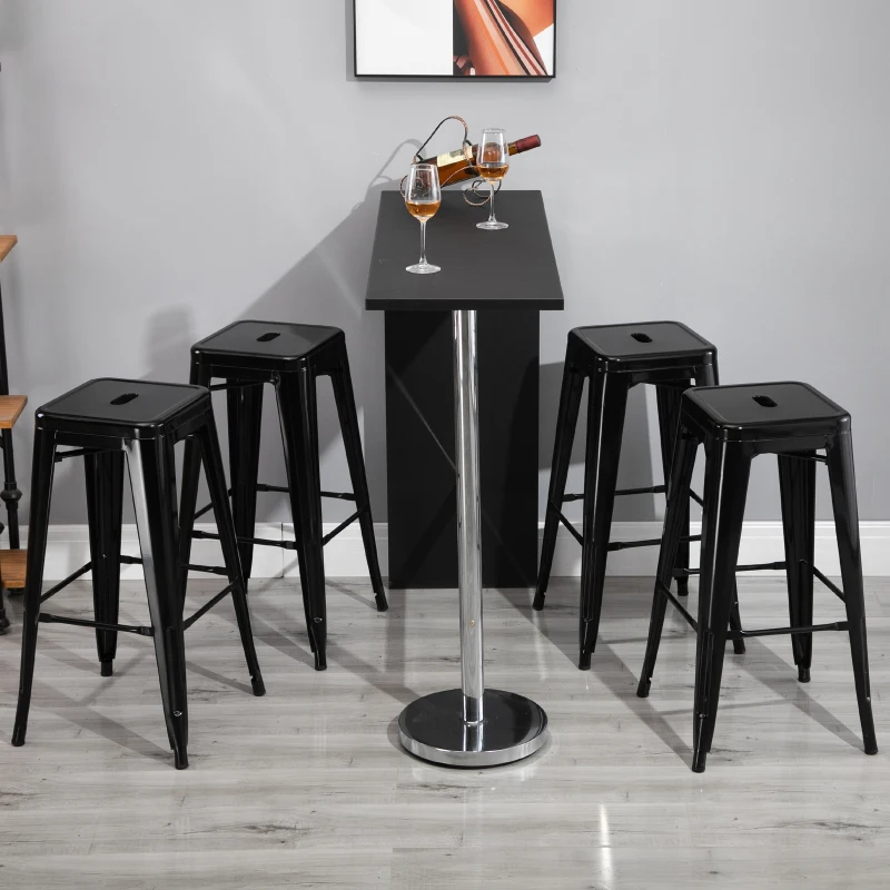 HOMCOM Set of 4 Bar Stools Kitchen Metal Steel Portable Stackable Seat 4pcs Black