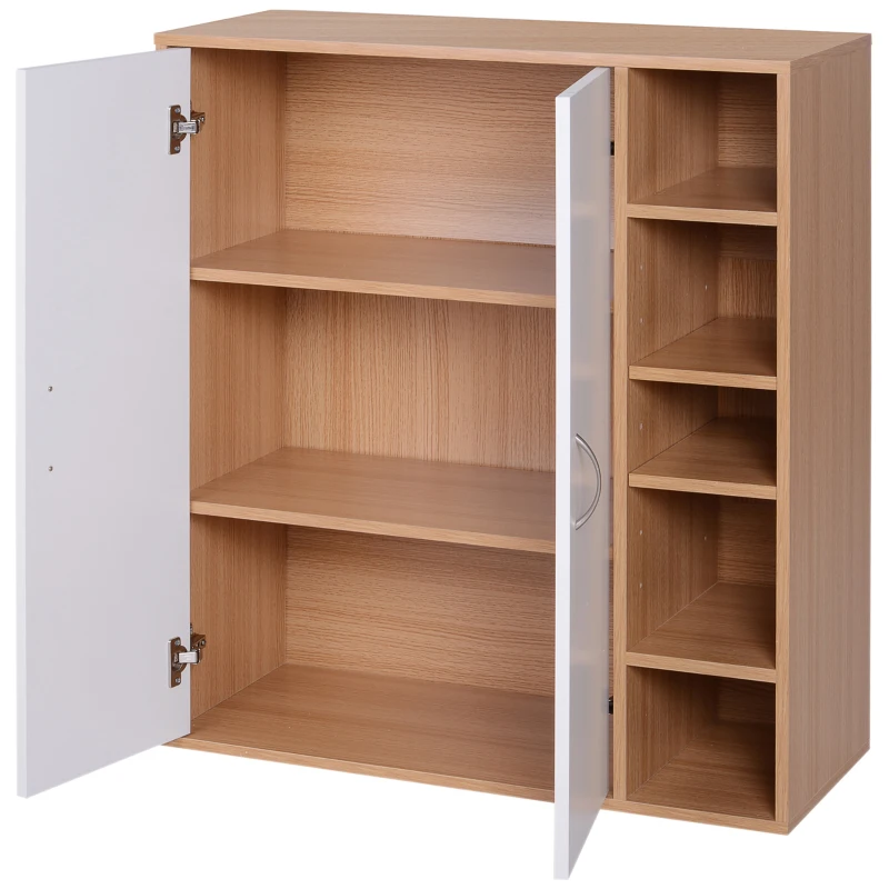 HOMCOM 35.5" Shoe Cabinet, 3-Tier Free Standing Shoe Storage Cabinet with Adjustable Shelves and 5 Open Cubes for Entryway, Hallway, Living Room, Natural
