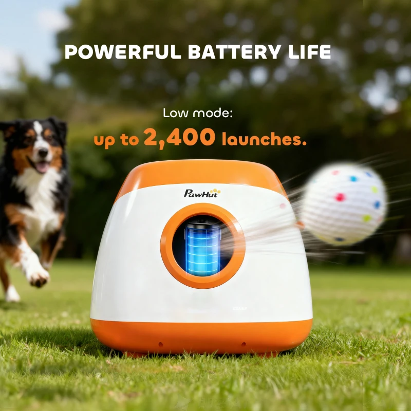 PawHut Automatic Dog Ball Launcher with 26-80 FT Distance, Automatic Ball Launcher for Medium and Large Dogs, Orange