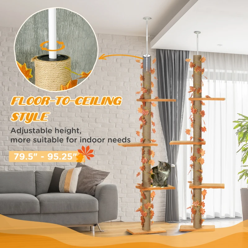 Pawhut Floor to Ceiling Cat Tree with Adjustable Height 80"- 95