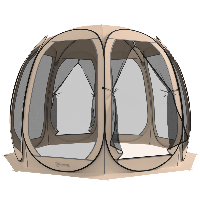 Outsunny 11' x 11.5' Screen Tent, Pop Up Camping Gazebo with Portable Carry Bag and 2 Doors, Beige