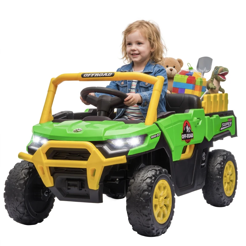 Qaba Kids Ride On Tractor, 12V Electric Tractor with Remote Control, Dual Motors, Music, Cargo Bed, Rear Suspension, Green