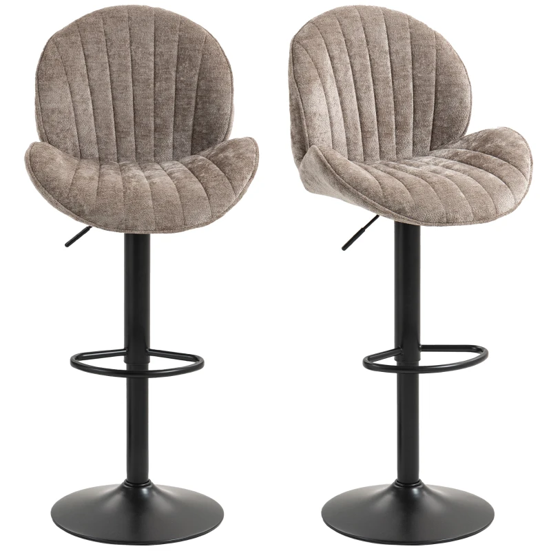 HOMCOM Bar Stools Set of 2, Swivel Barstools with Back, Adjustable Height and Footrest for Kitchen Island, Dining Room, Brown
