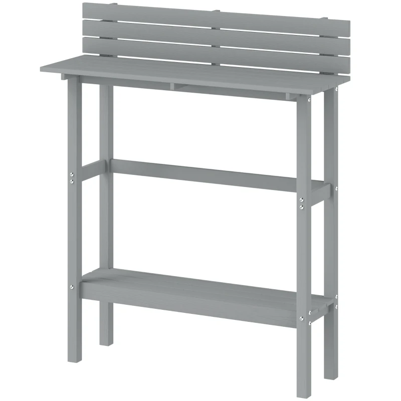 Outsunny 110cm Rectangle Outdoor Bar Table with Built-in Footrest, Slatted Top, Grey