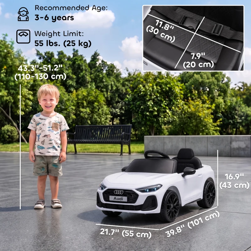 Qaba Audi A5L Licensed Electric Ride on Car for Kids with Remote Control Dual Motors 4-Wheel Suspension Music for 3-6, White