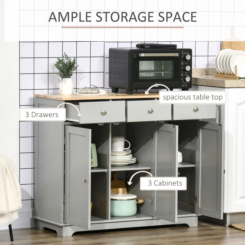HOMCOM Modern Sideboard, Buffet Cabinet with Storage Cabinets, Drawers and Adjustable Shelves for Living Room, Grey
