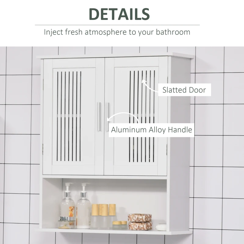 kleankin Modern Wall Mount Bathroom Cabinet, Storage Organizer with 2 Door Cabinet and Shelf, White