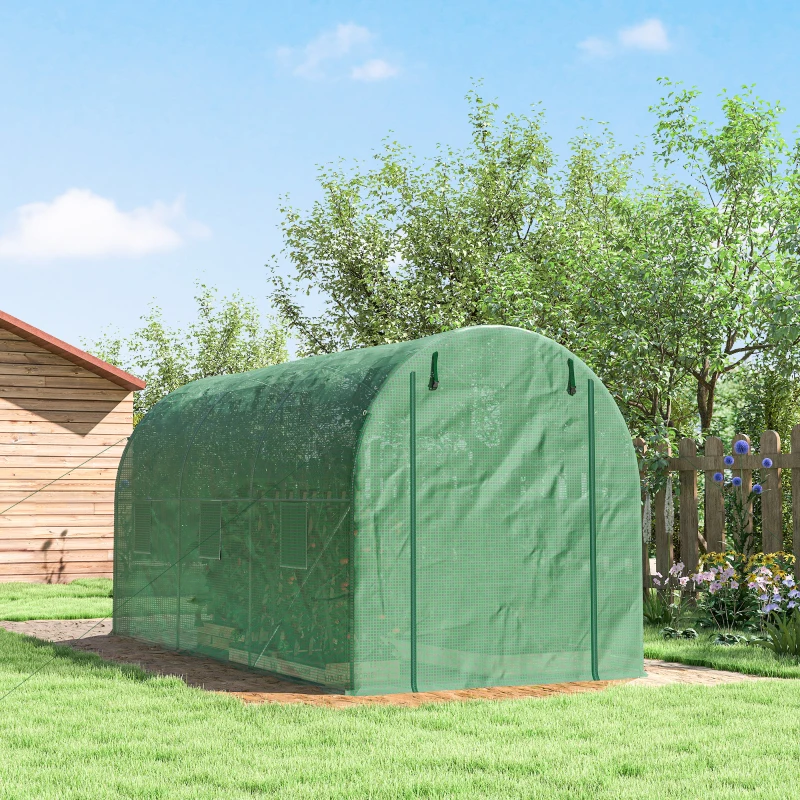 Outsunny 13' x 6' x 6' Outdoor Walk-in Tunnel Greenhouse Portable Plant Gardening Warm House with PE Cover Green