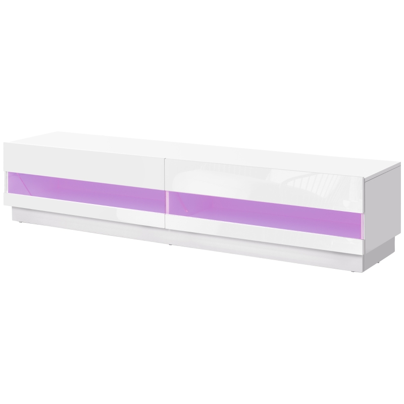 HOMCOM Lighted TV Stand for TVs up to 75", TV Cabinet with Storage for Living Room, High Gloss White