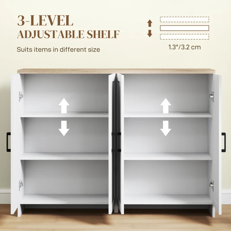 HOMCOM Modern Sideboard Buffet Cabinet, Modern Kitchen Storage Cabinet with 4 Doors Adjustable Shelves, for Dining Room, White