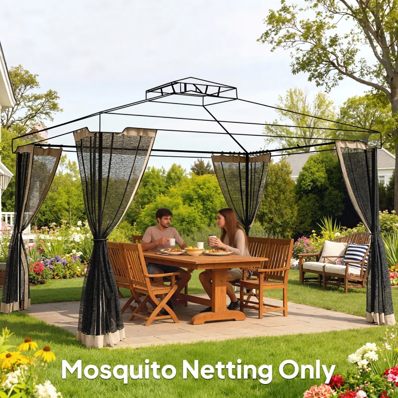 Outsunny Replacement Mosquito Netting for Gazebo 10' x 12' Black Screen Walls for Canopy with Zippers, Beige