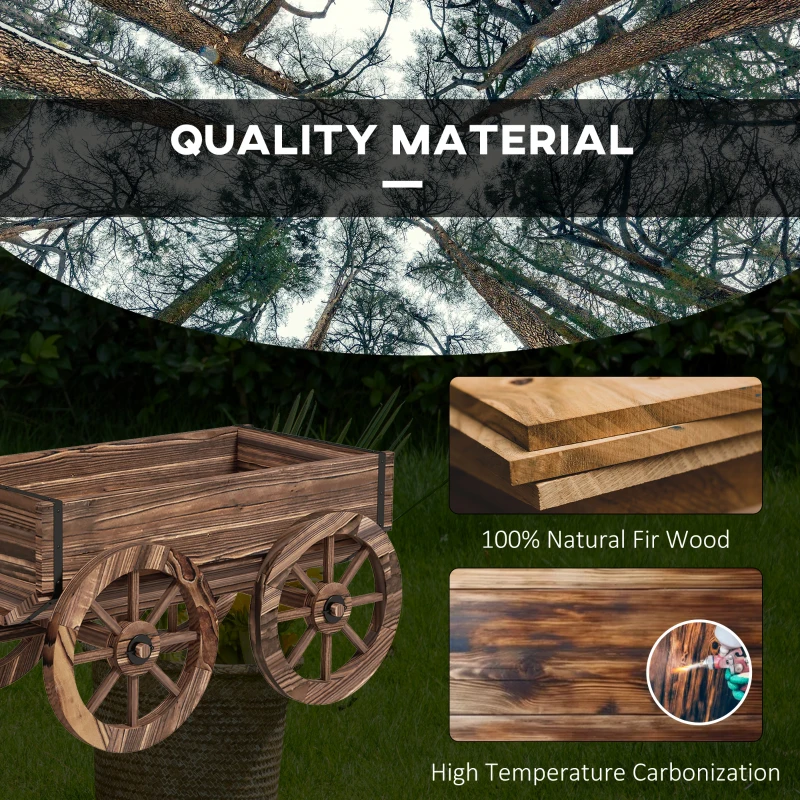 Outsunny Raised Garden Bed, Wooden Wagon Planter Boxes with Drainage Holes, for Vegetables Flowers Herbs, Carbonized