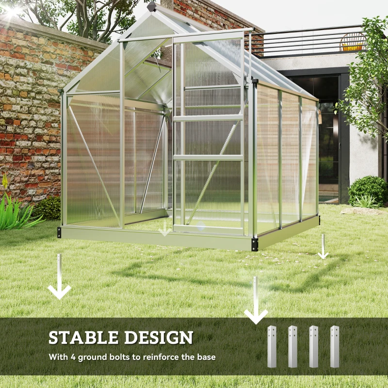 Outsunny 6' x 6' x 6.6' Polycarbonate Greenhouse, Walk-In Green House Kit Garden, Plants Grow, Galvanized Sheet Aluminum Frame