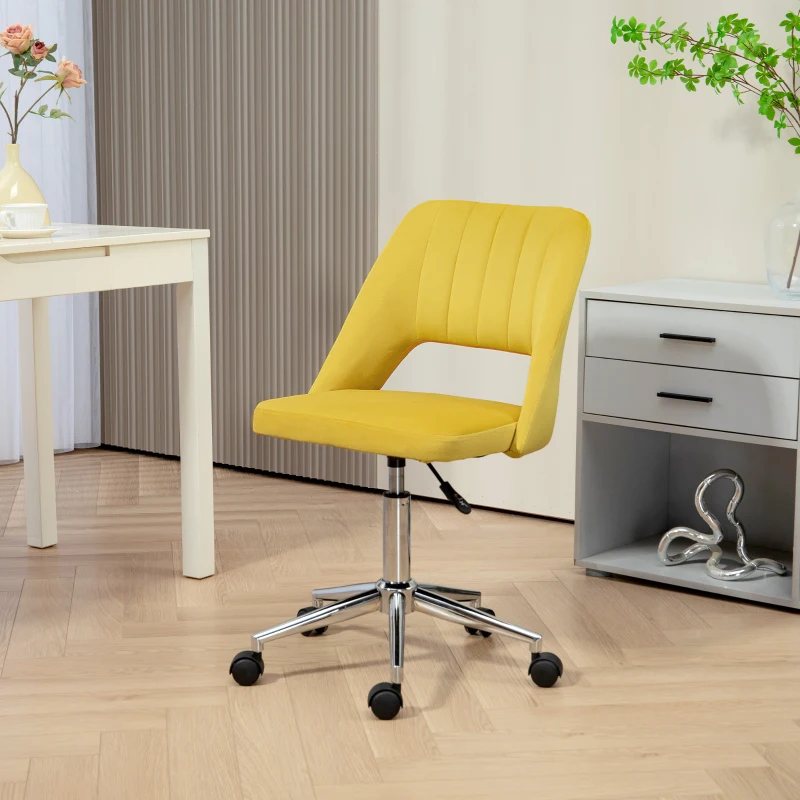 Vinsetto Mid Back Office Chair Velvet Fabric Swivel Scallop Shape Computer Desk Chair, Yellow