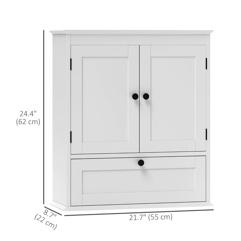 HOMCOM Medicine Cabinet with Adjustable Shelf, Bathroom Wall Cabinet Bathroom Cabinet with Recessed Panels, White