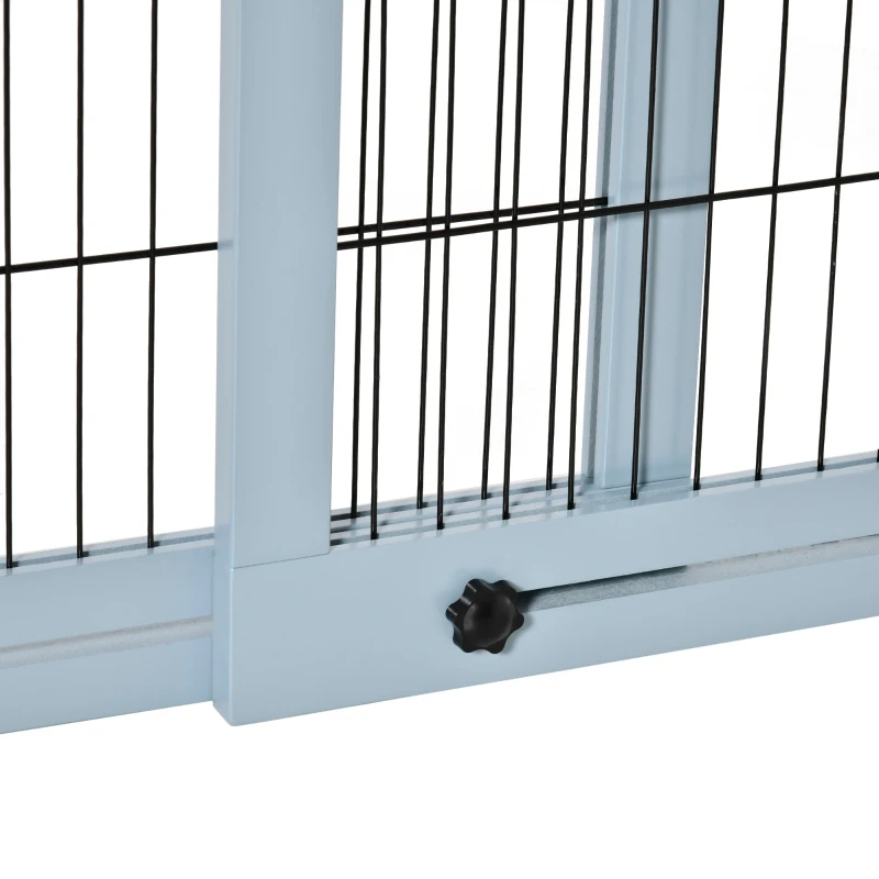 PawHut 71" W x 27.25" H Extra Wide Freestanding Pet Gate with Adjustable Length Dog, Cat, Barrier for House, Doorway, Hallway, Blue-Gray