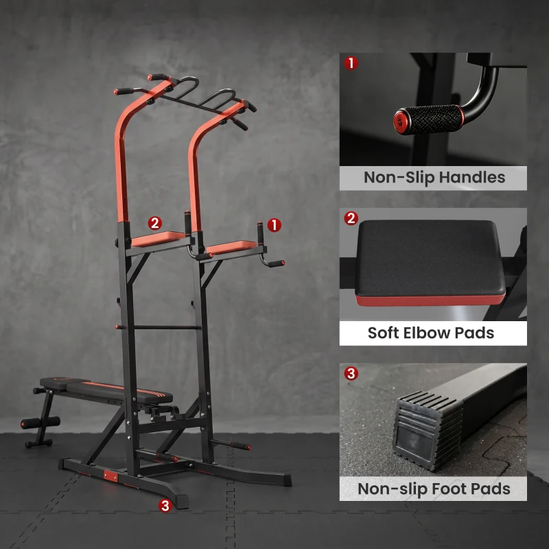 Soozier Power Tower Pull Up Bar Station for Home Gym Training Workout Equipment With Sit Up Bench