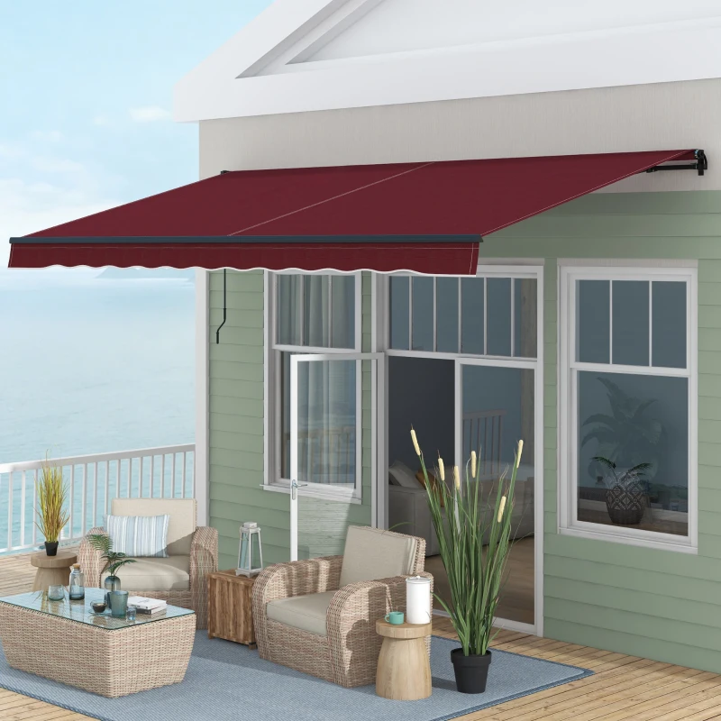 Outsunny 15' x 10' Retractable Awning, 280gsm UV Resistant Sunshade Shelter, for Deck, Balcony, Yard, Wine Red