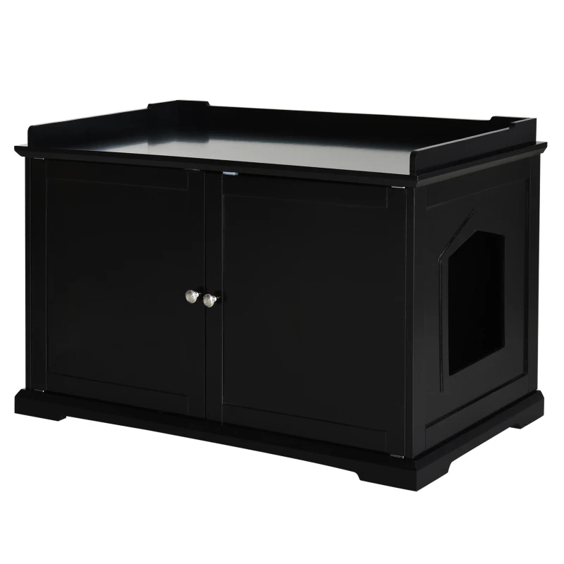 PawHut 37.5" Wooden Covered Mess Free Cat Litter Box End Table Hideaway Cabinet with Storage for Accessories, Black