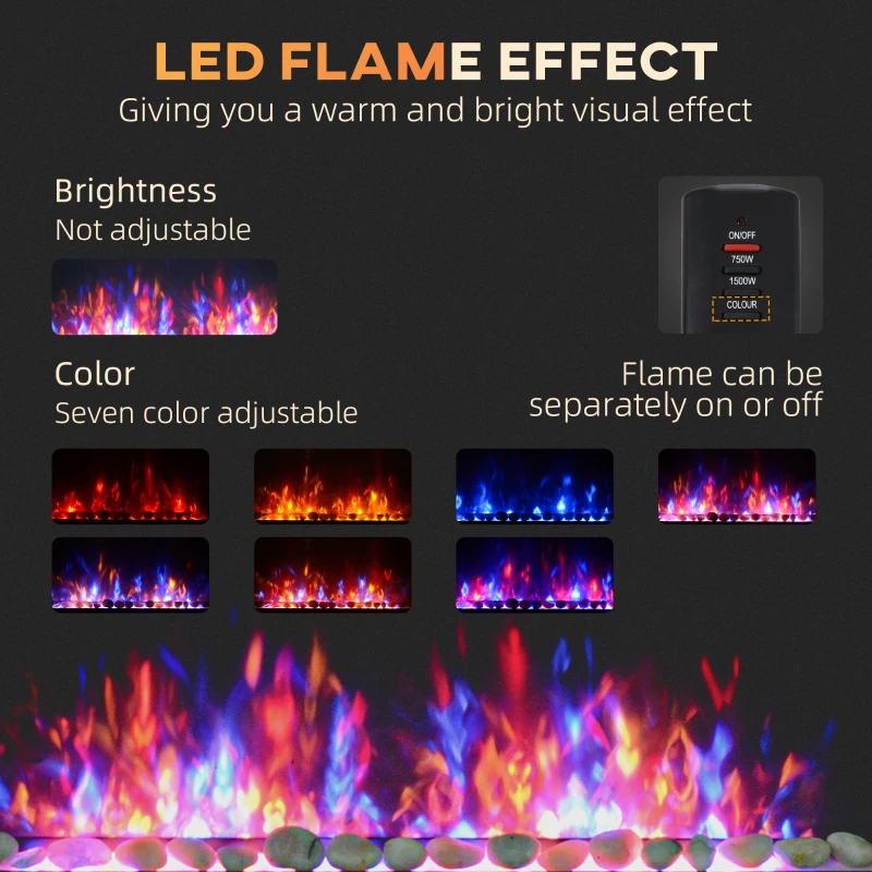 HOMCOM Wall Mounted Fireplace, 41 Inch Modern Electric Fireplace with Patented LED Flame Effect and 7 Colors, Black