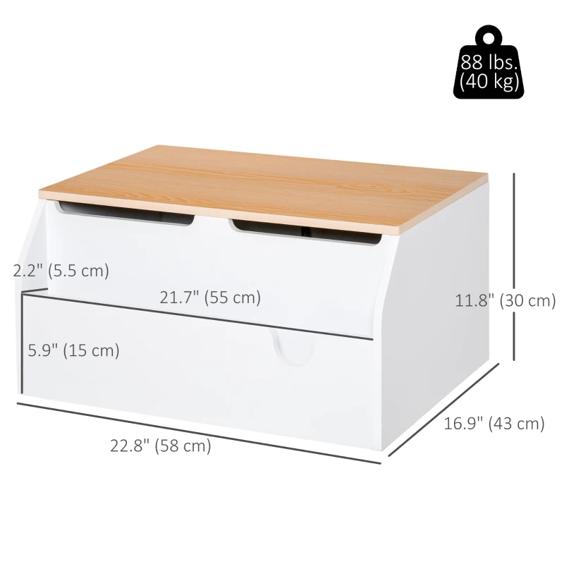 Qaba Wooden Kids Toy Box with Lid, Children Storage Organizer with Safety Hinge, Toy Trunk Chest, White