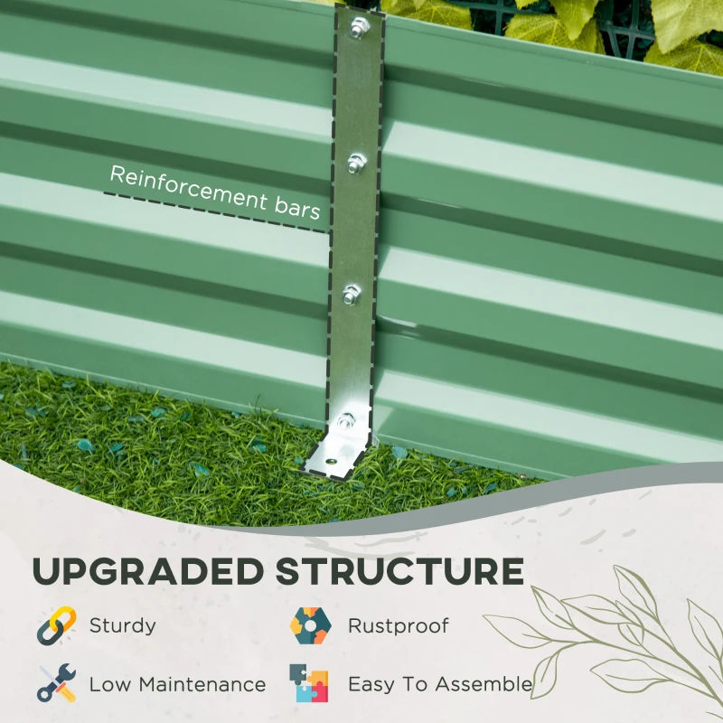 Outsunny 6' x 3' x 1' Raised Garden Bed with 2 Trellis Tomato Cages, Steel Frame Elevated Planter Box, Light Green