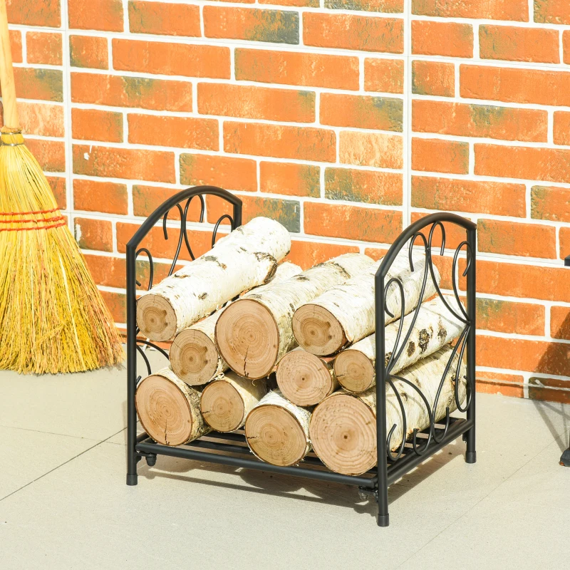 Outsunny 16" Heavy Duty Metal Fireplace Log Holder, Firewood Rack Outdoor for Fireplace Storage, Black