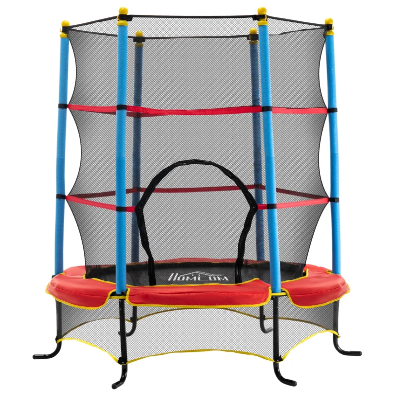 Qaba Kids Trampoline with Safety Enclosure Net and Safety Pad, Indoor Outdoor for Age 3-10 Years Old, Multi-coloured
