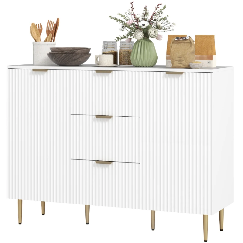 HOMCOM Modern Kitchen Storage Cabinet, Sideboard Buffet Cabinet w/ 3 Drawers and Adjustable Shelves for Kitchen Hallway, White
