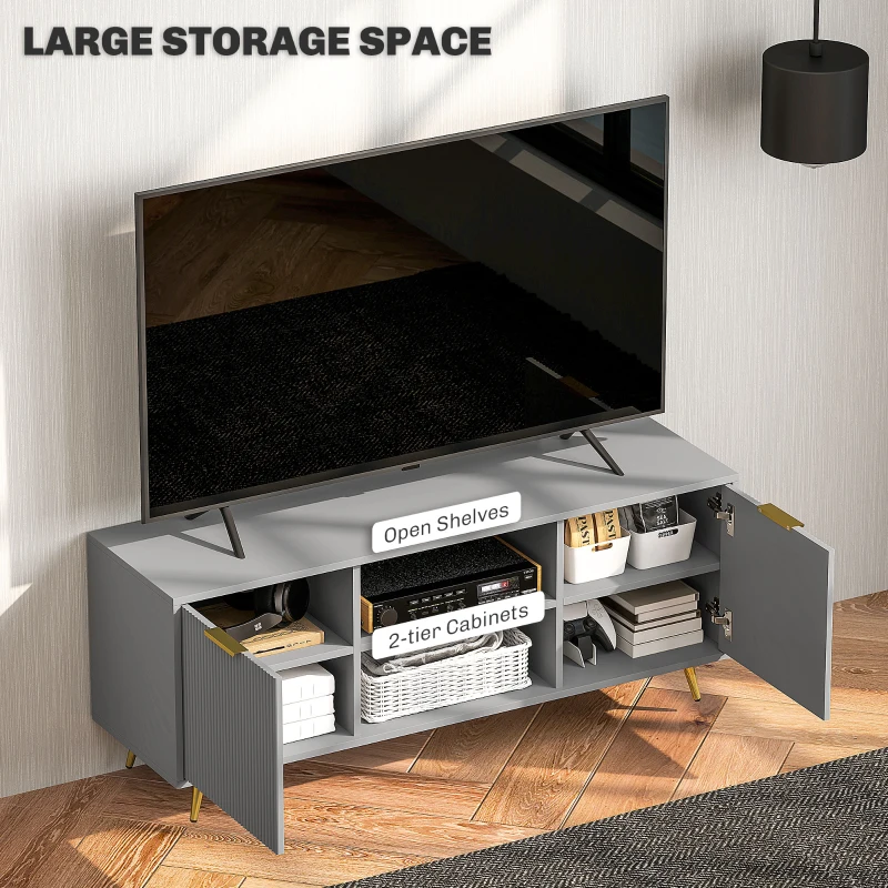 HOMCOM TV Stand with Storage for 55 Inch TV, Modern TV Cabinet with 2 Open Shelves and 2 Cabinets for Living Room, Grey